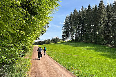 Zwei Radler am Waldrand