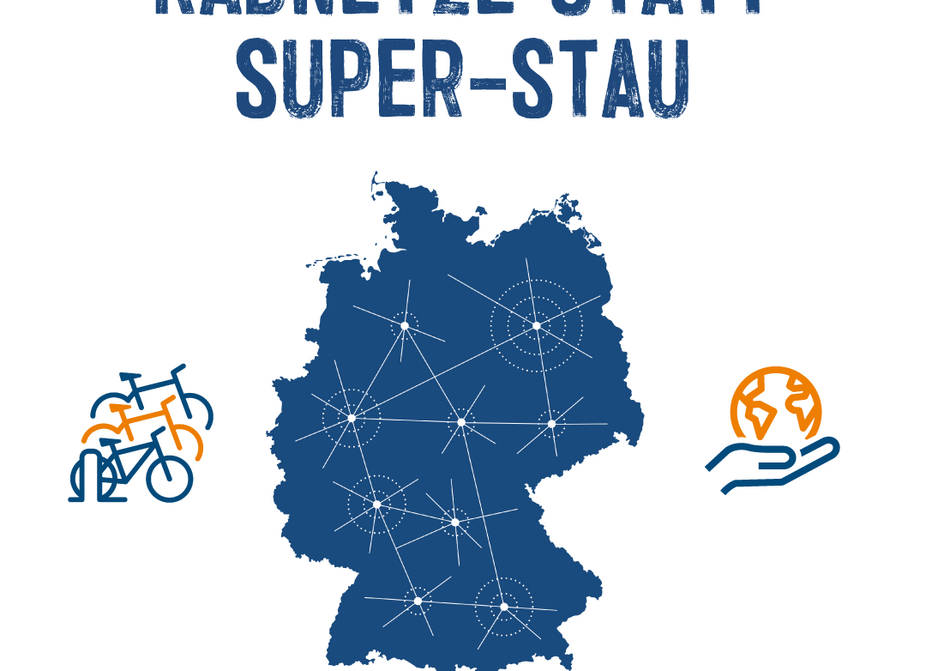 ADFC-Sharepic Facebook/Instagram Radnetze statt Super-Stau ADFC fordert "Radnetze statt Super-Stau"